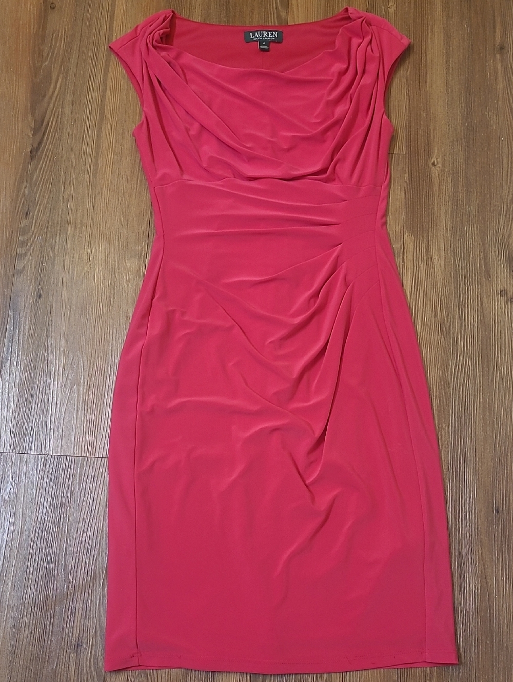 Lauren Ralph Lauren Coral-Pink Draped Midi Sheath Dress